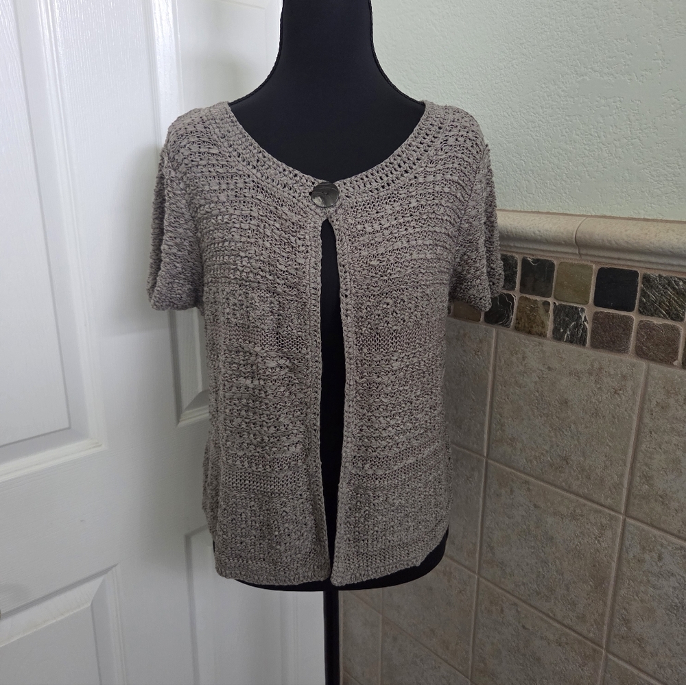 Chico's Taupe One Button Shrug Cottagecore Resort Spring Summer Vacay Size M/8